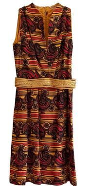 Vintage 60s Jeremy Alan Phillips Paisley Mod Dress Pleated Pockets 24' Waist